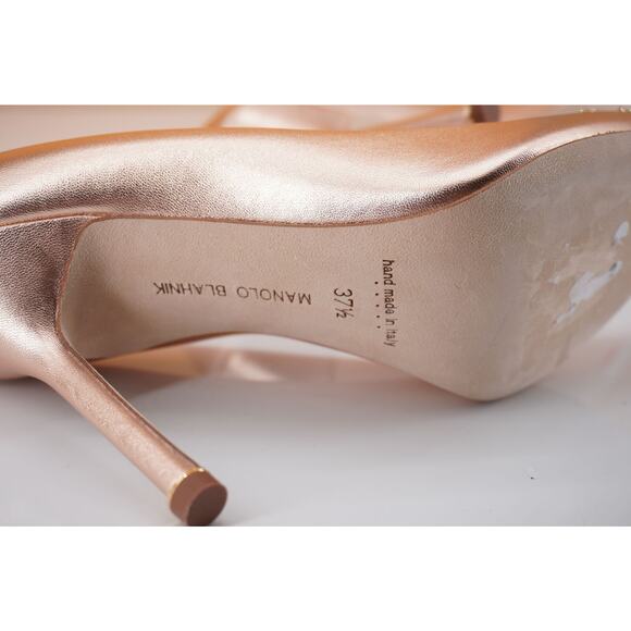 Manolo Blahnik Hangisi Jeweled 90mm Pumps Sz 37.5 Copper Leather $1245 New - Picture 3 of 12